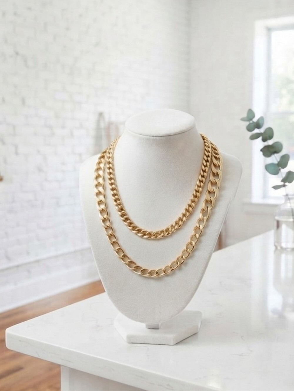 Gold Double-Layer Cuban Chain Necklace - Women Jewelry
